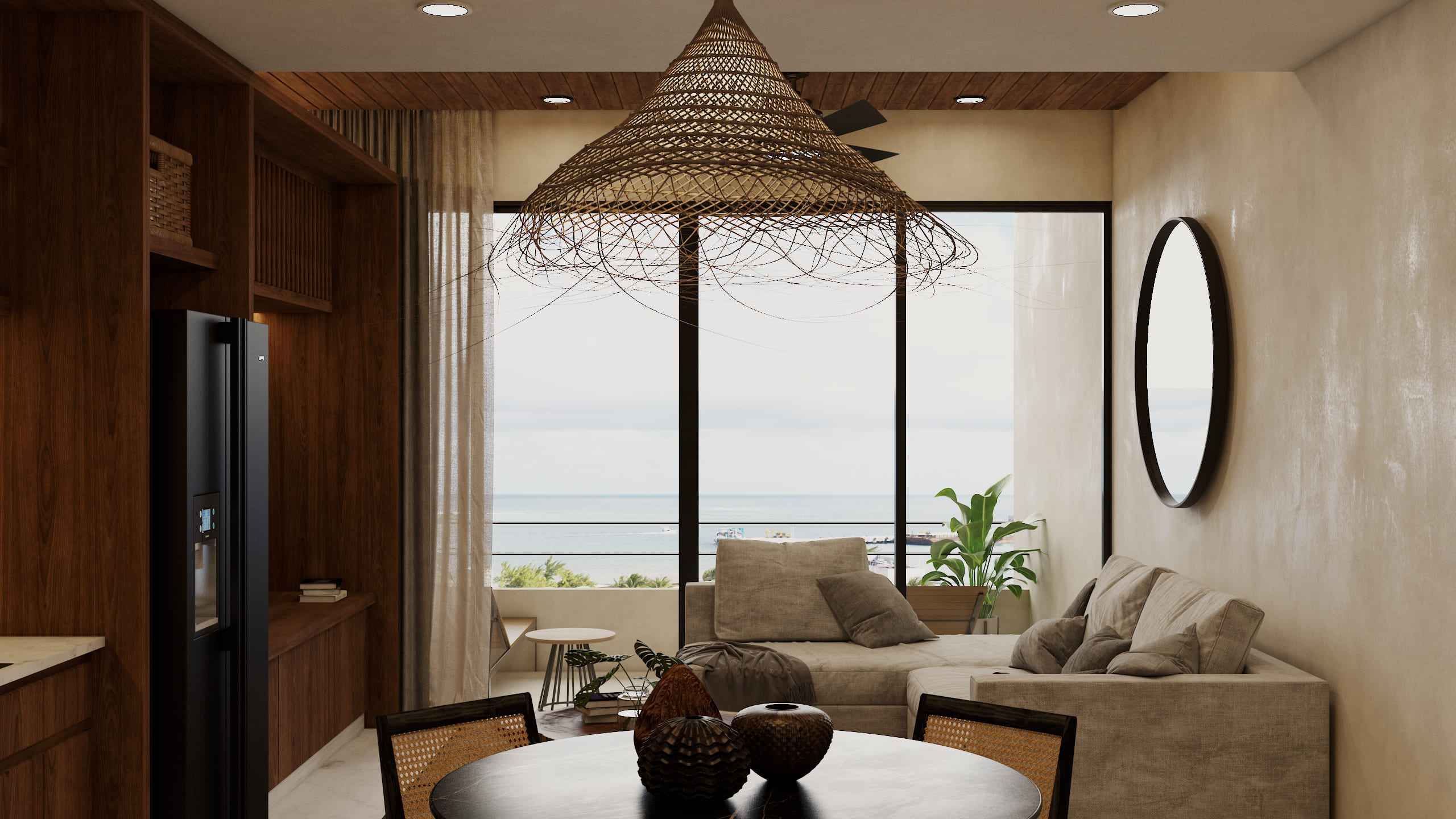 T3_SALA_COMEDOR Ocean View Apartments for Sale in Puerto Morelos