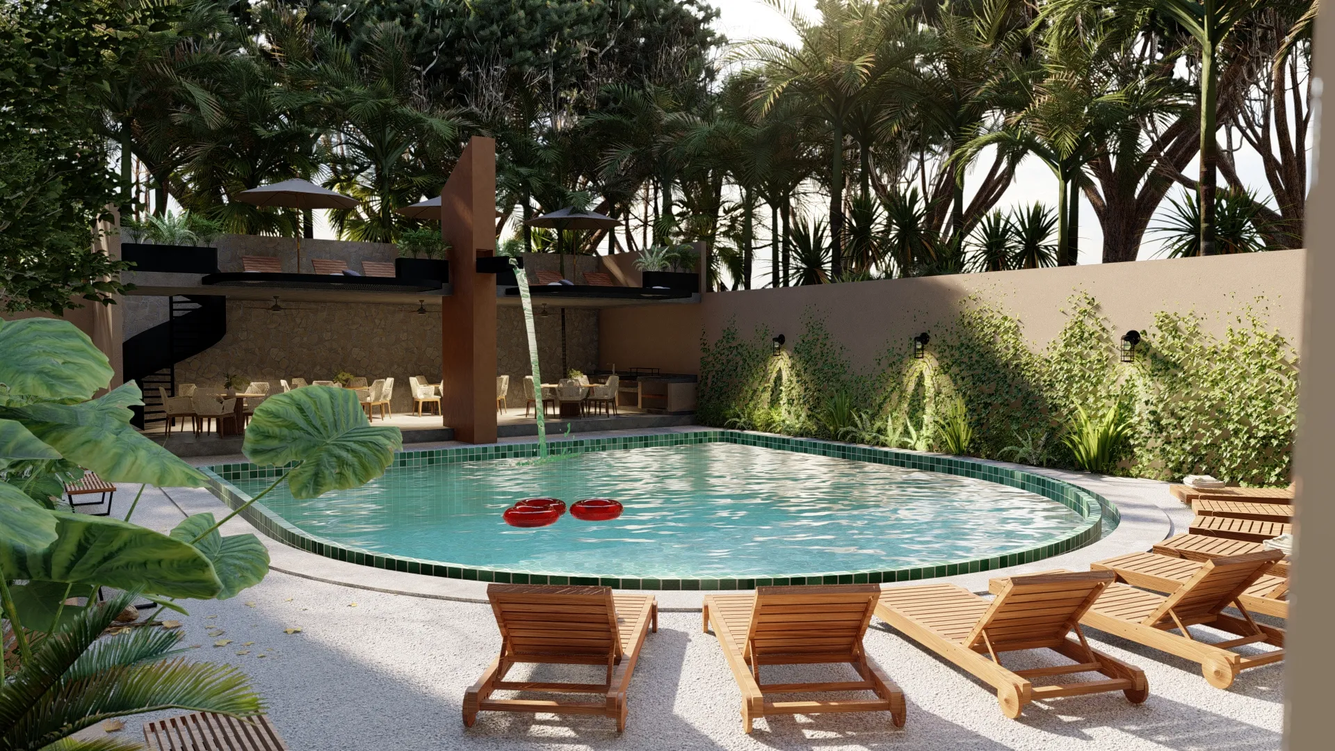 Pool and sun deck at Gobernador 28 condos in Playa del Carmen