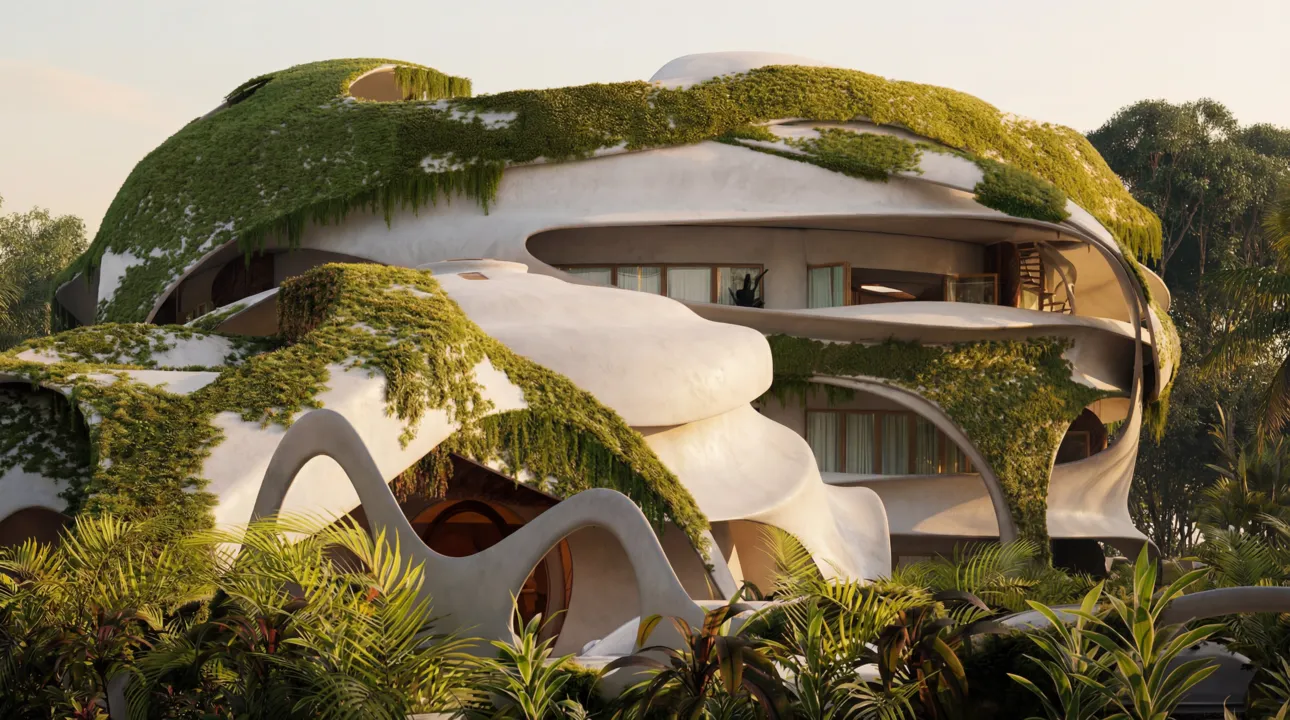 azulik-residences-tulum-curved-facade.webp Curved, line-free Roth Architecture facade of AZULIK Residences in Aldea Zama, Tulum