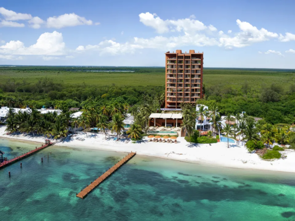 Legorreta-designed oceanview tower at Mistral in Costa Mujeres, Cancún