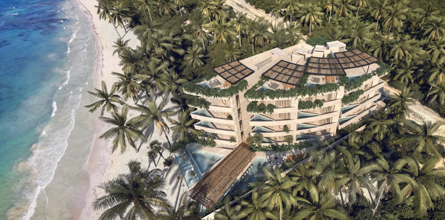 Fachada beachfront condo Tankah Bay Tulum