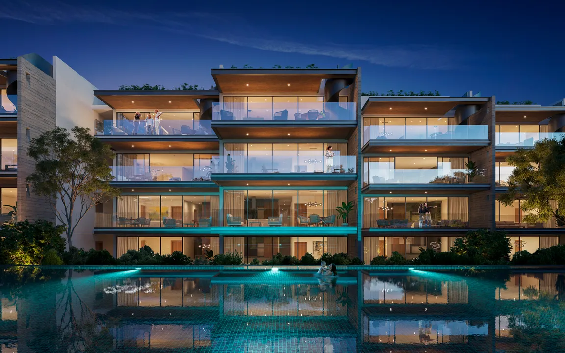 macondo-playacar-central-pool.webp Central pool at Macondo Residences condos in Playacar Phase II, Playa del Carmen
