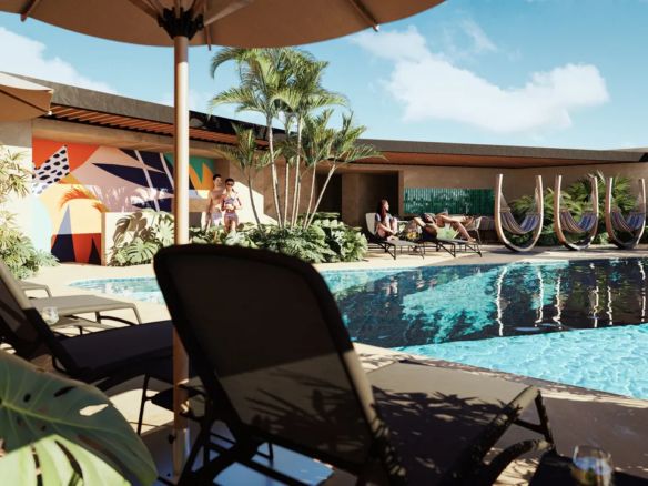 Pool and sun-lounger area at Sensara 28, Playa del Carmen